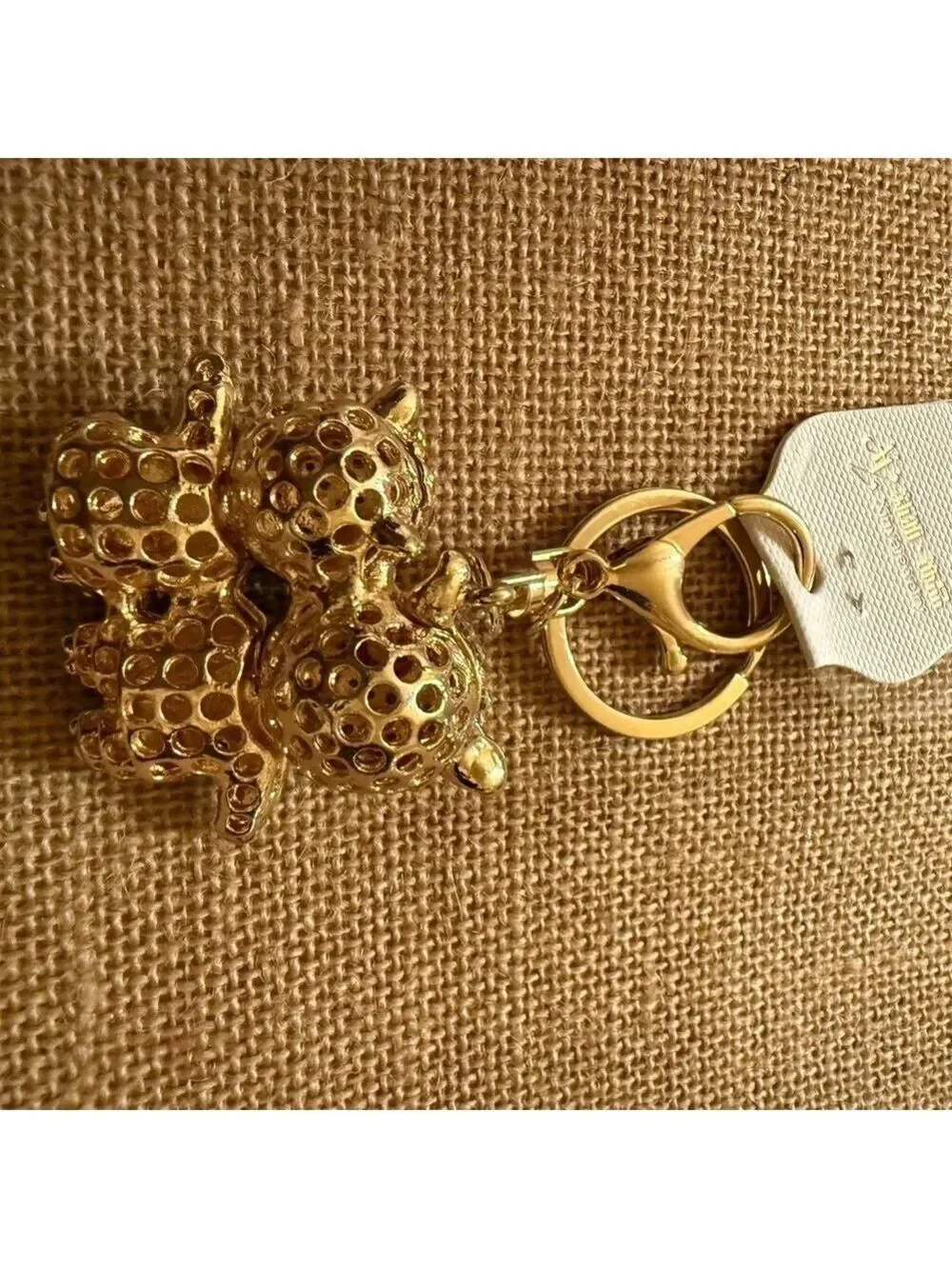 Elegant Gold and Blue Bear Keychain